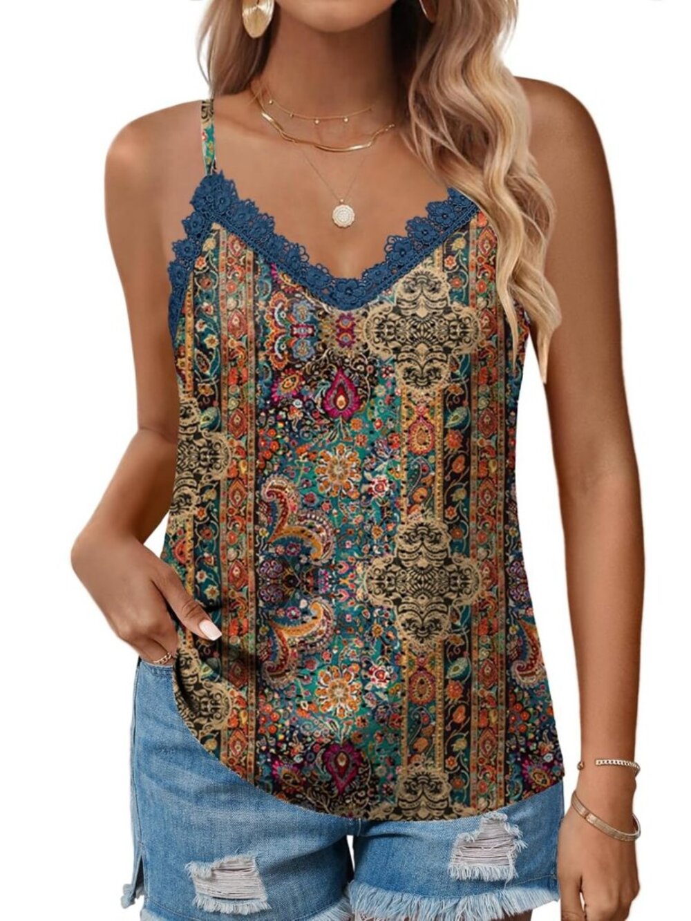 Chic V Neck Spaghetti Strap Camisole Tank Top for Women - Sleeveless Loose Fit